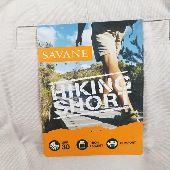 Savane Hiking Shorts Mens 42 Stone Cotton UPF 30 Hidden Tech Pocket Comfort NWT - Picture 13 of 15